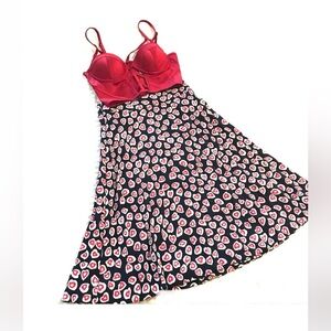 JCrew Hearts motif Pleated Navy with graphic white and red hearts skirt